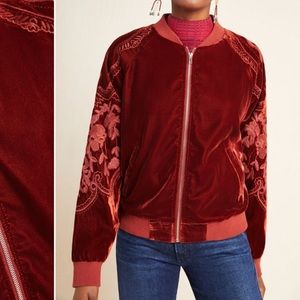 Skies Are Blue Velvet Bomber Jacket